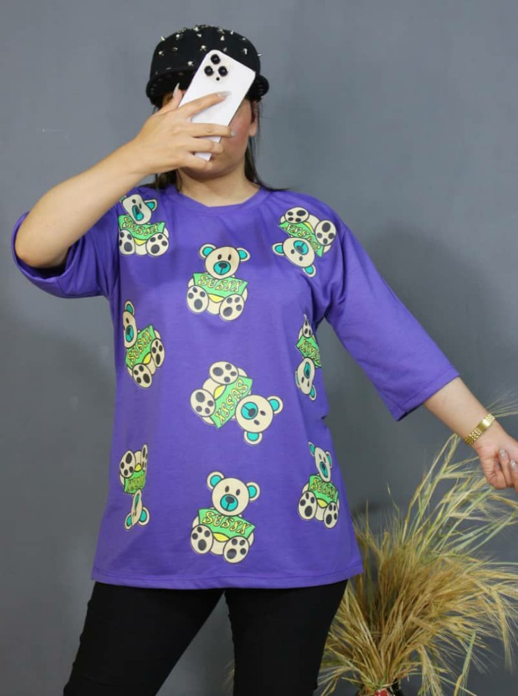 تیشرت لانگ چاپ خرسی کد 135909 - خرید تاپ و تیشرت زنانه عمده