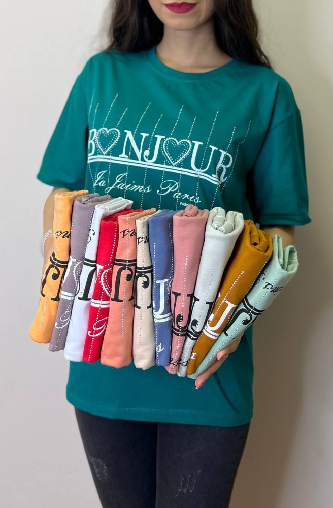 نیم لانگ چاپ و نگین کد 135970 - خرید تاپ و تیشرت زنانه عمده