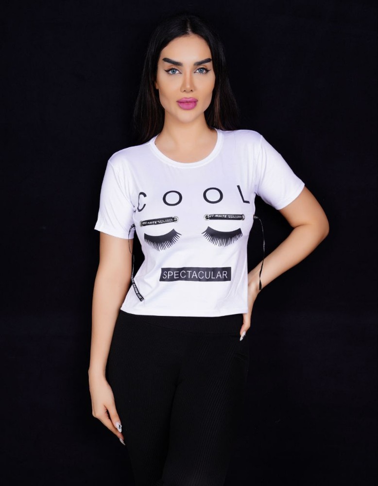 کراپ چاپی مرواریدی کد 136026 - خرید تاپ و تیشرت زنانه عمده