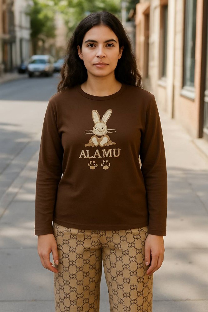 ست بلوز و شلوار خرسی شلوار بگ تمام چاپ G. کد 136134 - خرید ست بلوز شلوار زنانه عمده