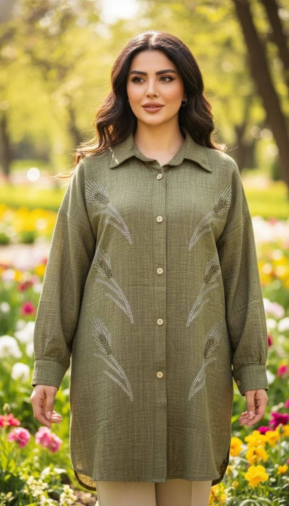 مانتو جلو دکمه نگینی کد 137899 - خرید مانتو زنانه عمده