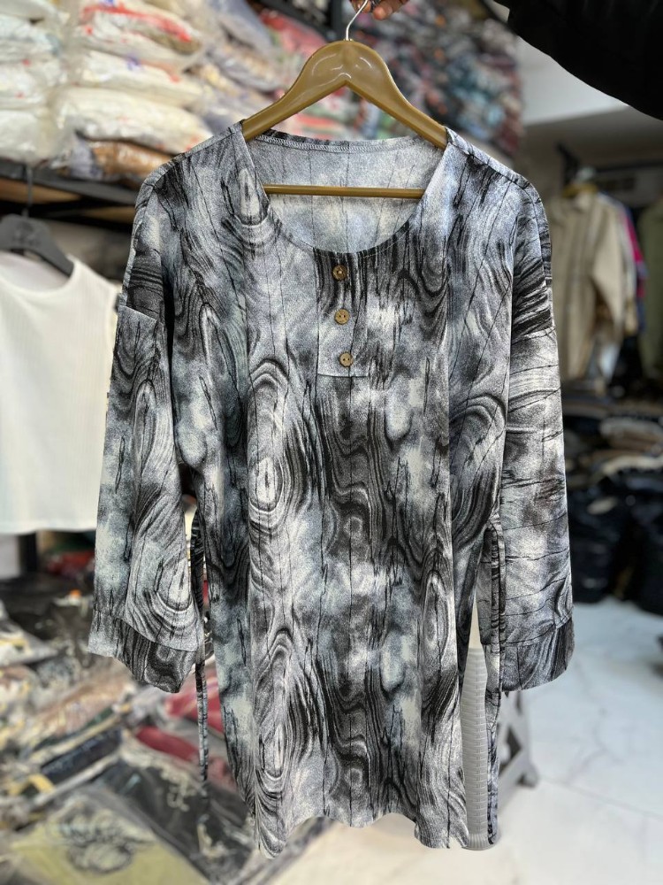 تونیک طرح دار قواره بزرگ جلو دکمه کد 138239 - خرید تونیک زنانه عمده