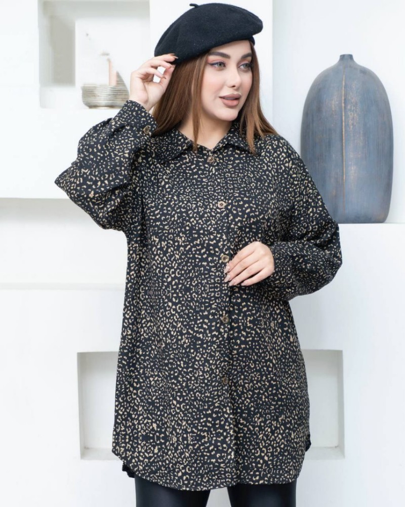 مانتو یقه شکاری پلنگی کد 138926 - خرید مانتو زنانه عمده