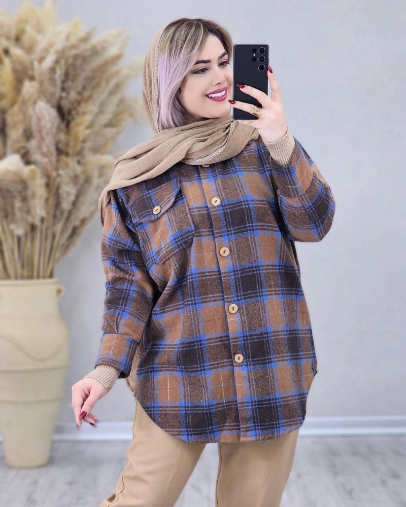 مانتو شومیز چهار خونه کد 138976 - خرید مانتو زنانه عمده