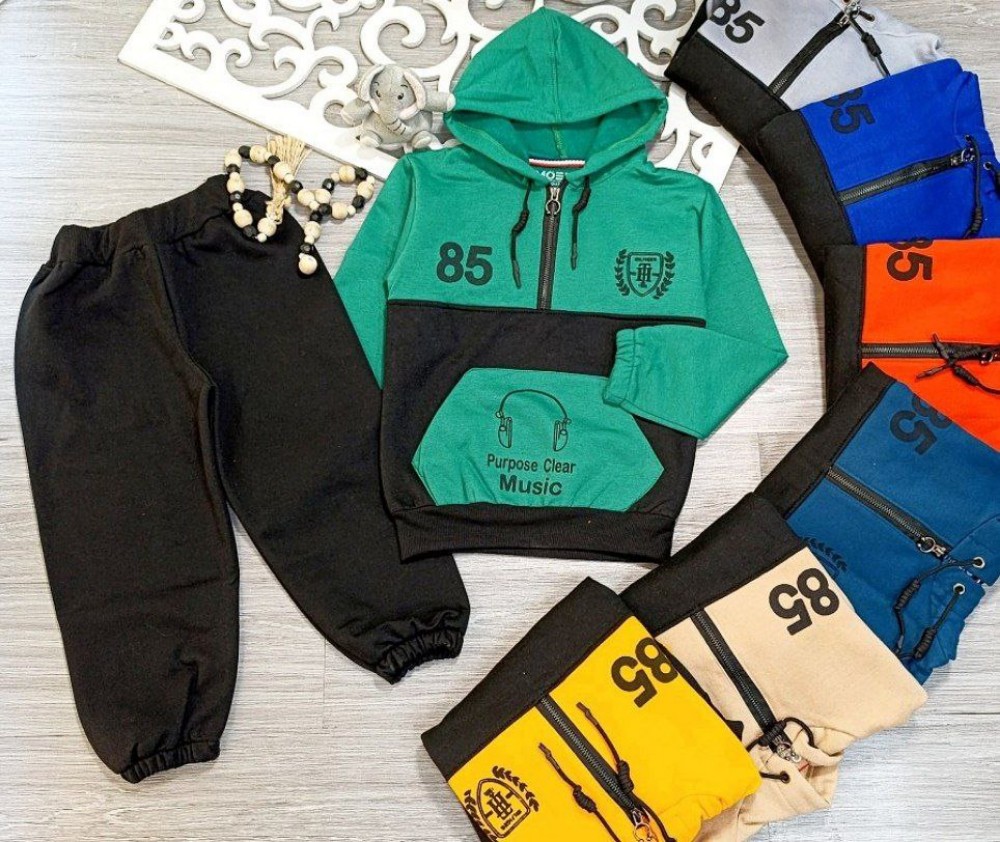 هودی شلوار پسرانه داخل کرک دار کد 136090 - خرید ست هودی شلوار پسرانه عمده