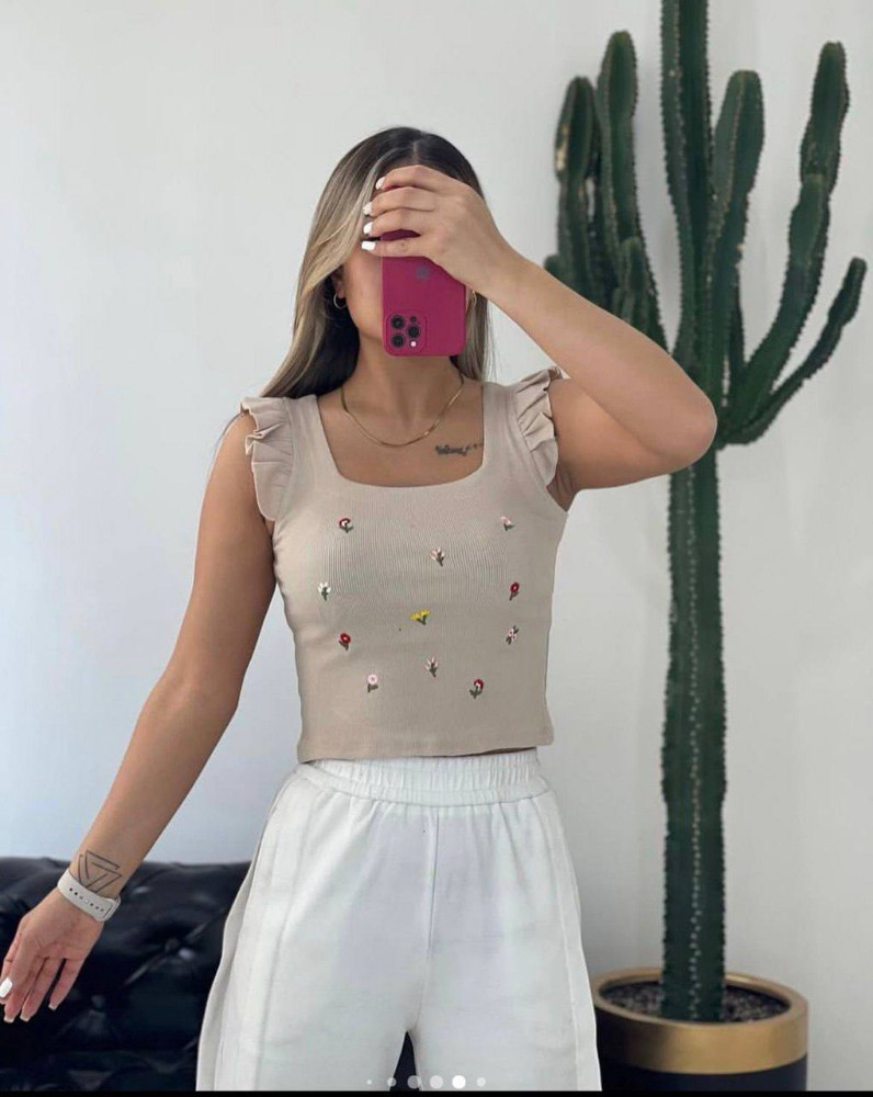 تاپ عروسکی گلدوزی کد 136320 - خرید تاپ و تیشرت زنانه عمده