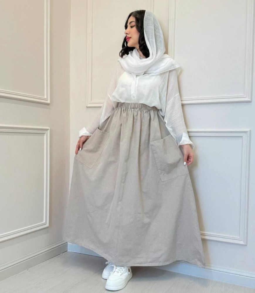 دامن کتان جیب دار کد 136382 - خرید شلوار زنانه عمده