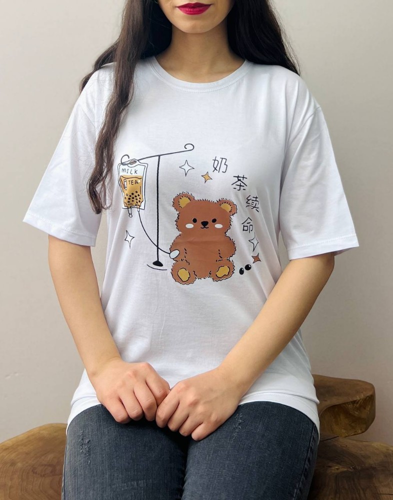 نیم لانگ چاپ تدی کد 136443 - خرید تاپ و تیشرت زنانه عمده