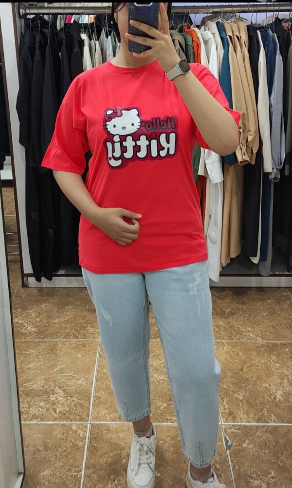 تیشرت نیم لانگ چاپ زول کد 136453 - خرید تاپ و تیشرت زنانه عمده