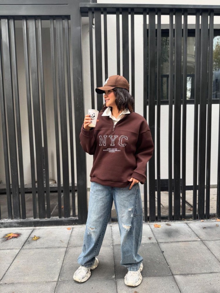 هودینیم زیپ چاپ NYC کد 137540 - خرید کاپشن و هودی زنانه عمده