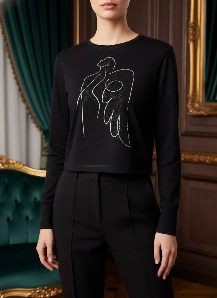 کراپ استین فینگری چاپ نگین کد 137703 - خرید بلوز تک زنانه عمده