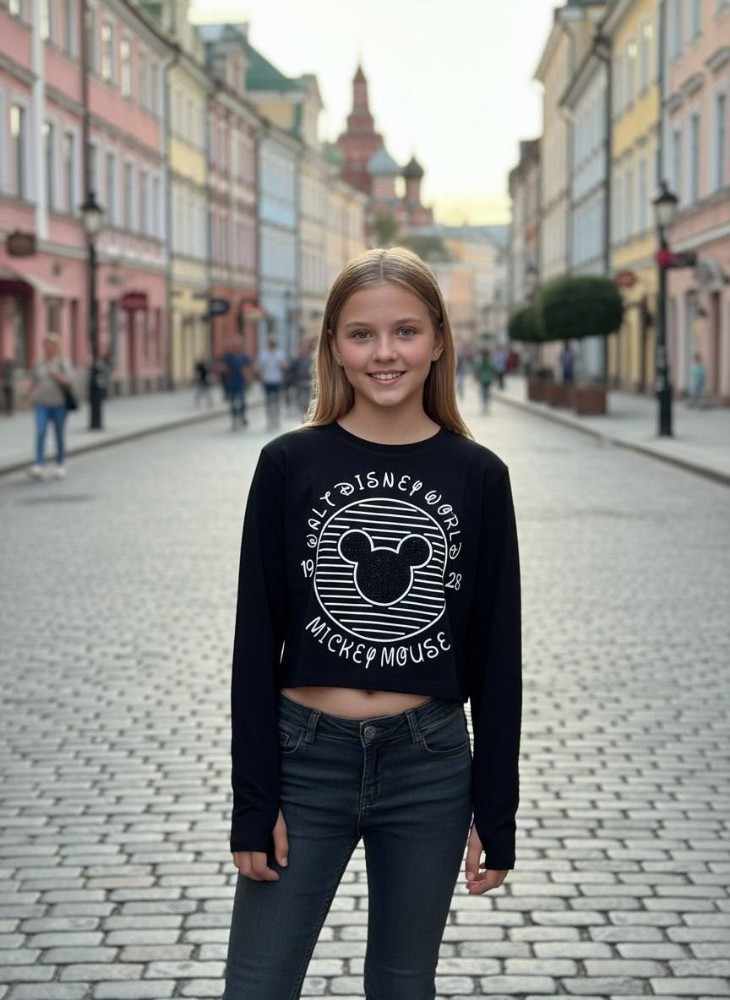 کراپ استین فینگری چاپ نگین کد 137704 - خرید بلوز تک زنانه عمده