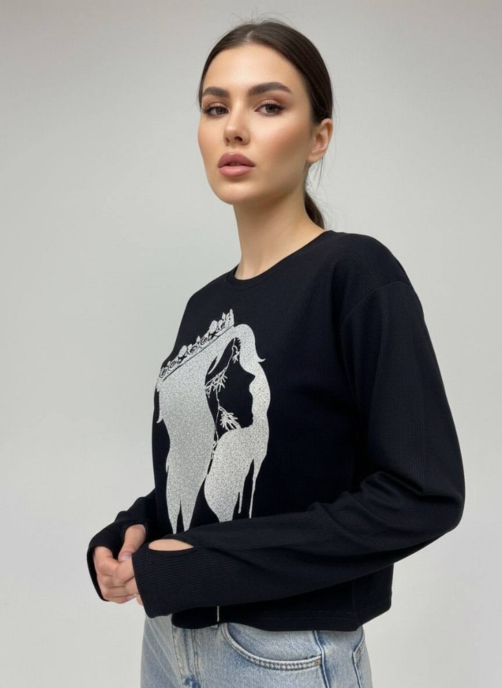 کراپ استین فینگری چاپ نگین کد 137706 - خرید بلوز تک زنانه عمده