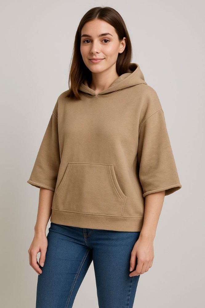 هودی باکسی داخل کرک آستین سه ربع کلاهدار کد 138982 - خرید کاپشن و هودی زنانه عمده