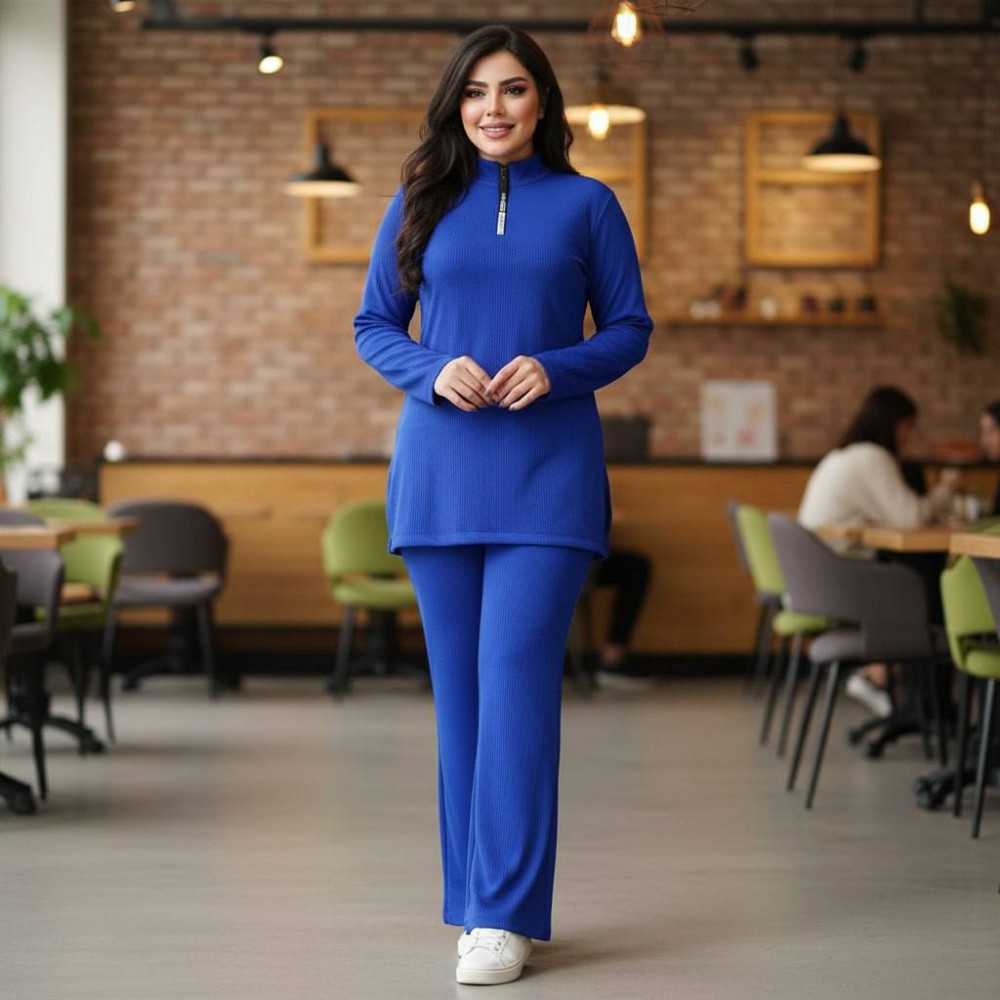 ست باشگاهی نیم زیپ کد 137121 - خرید ست تیشرت شلوار زنانه عمده