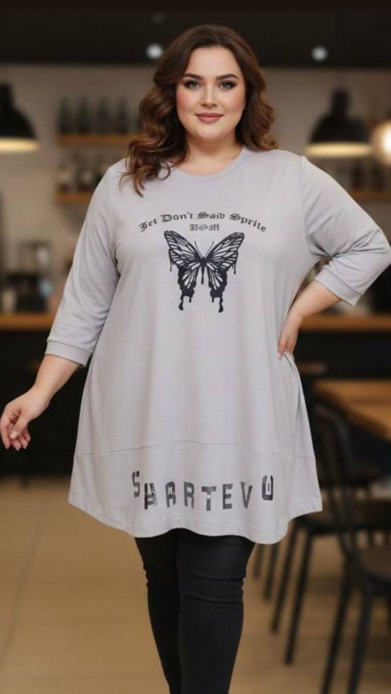 تونیک قواره دار چاپ پروانه کد 138270 - خرید تونیک زنانه عمده