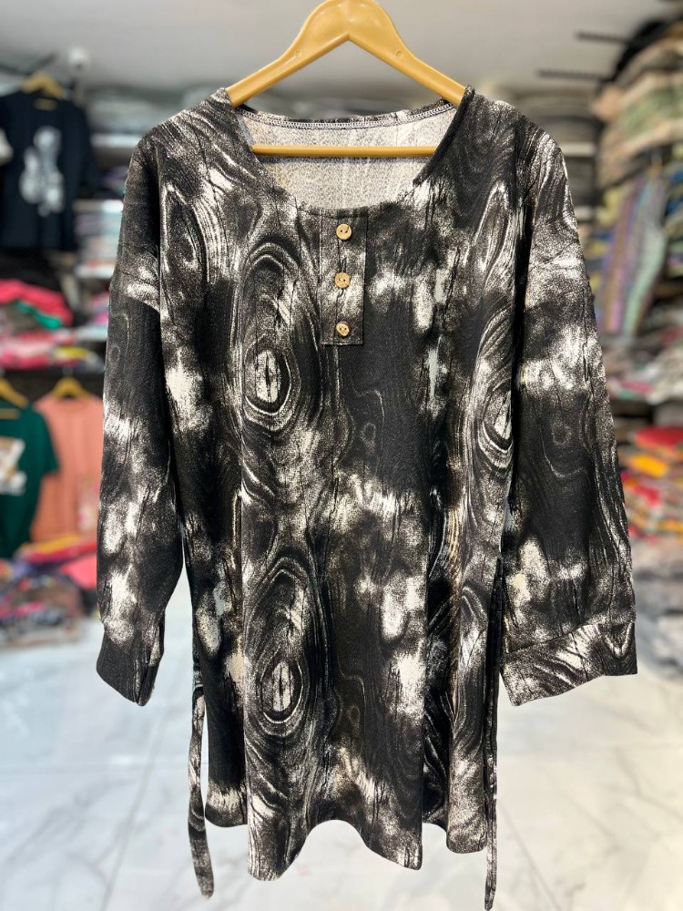 تونیک طرح دار قواره بزرگ جلو دگمه کد 135830 - خرید تونیک زنانه عمده