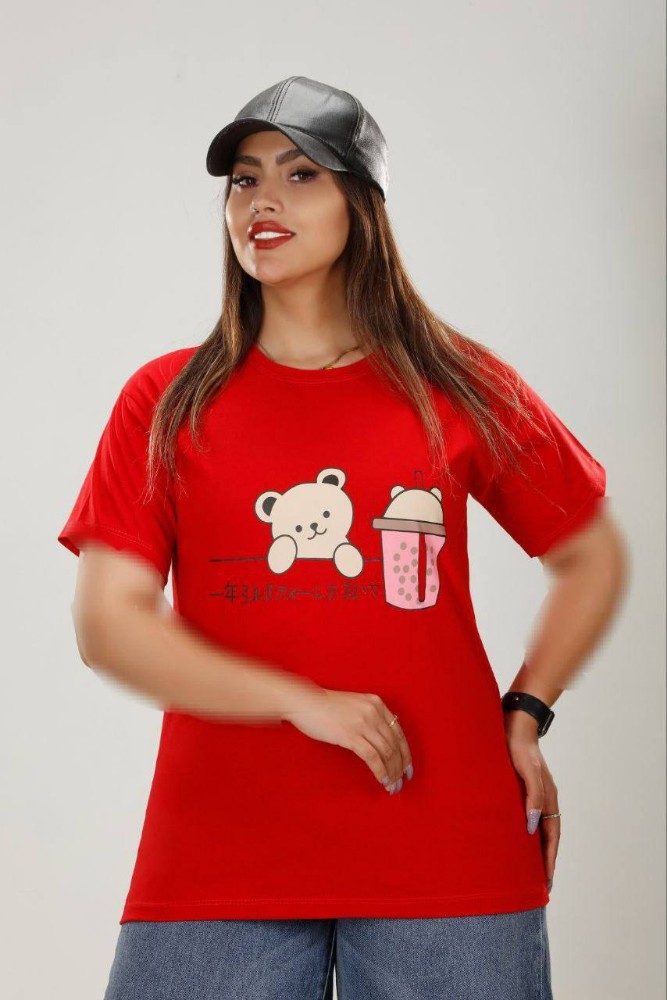 تیشرت نخ پنبه چاپی کد 135875 - خرید تاپ و تیشرت زنانه عمده