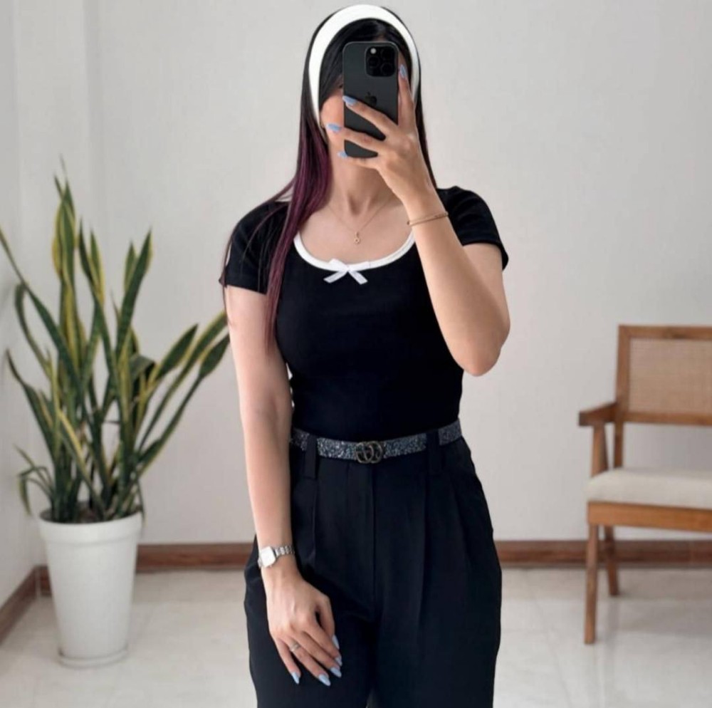 کراپ یقه گرد پاپیون کد 135924 - خرید تاپ و تیشرت زنانه عمده