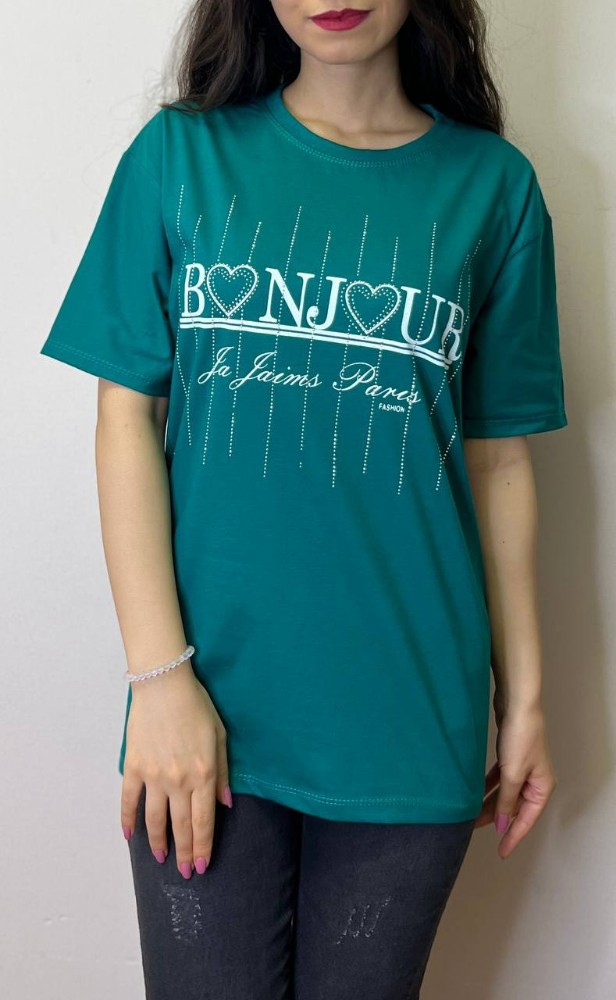 نیم لانگ چاپ و نگین کد 136219 - خرید تاپ و تیشرت زنانه عمده