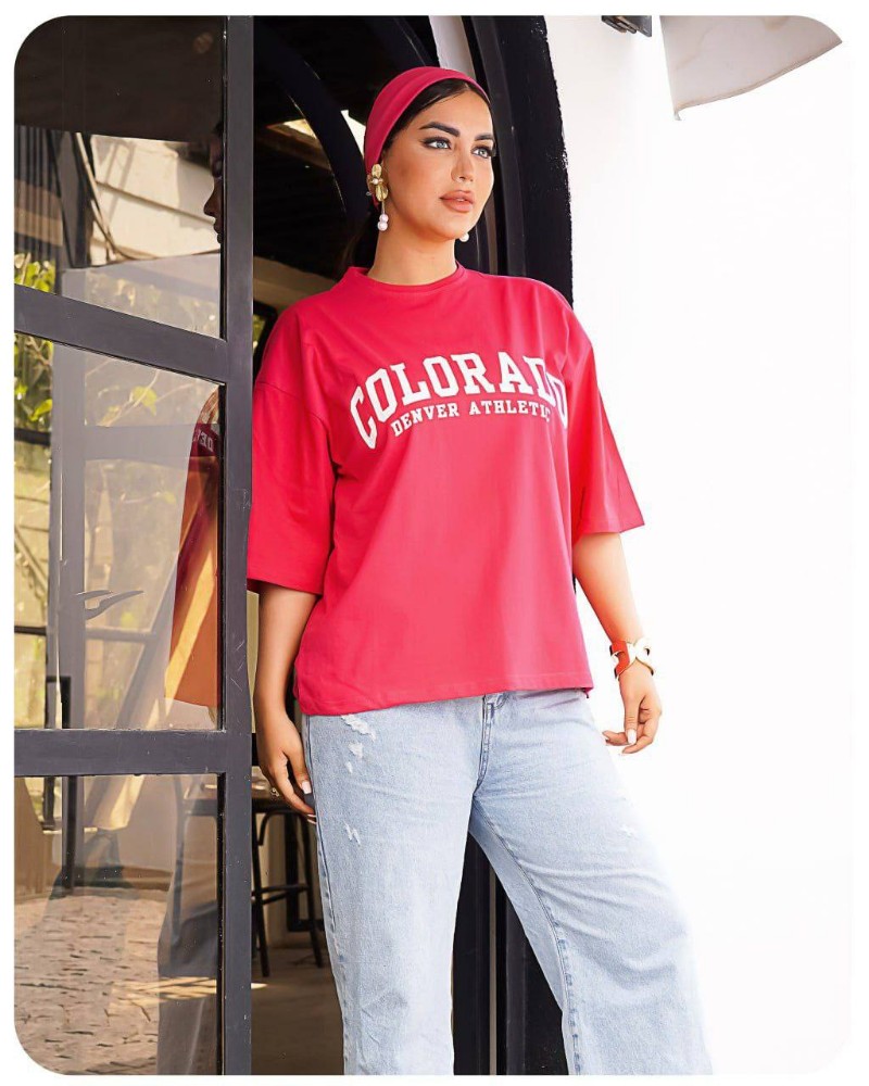 باکسی قواره دار لش چاپی کد 137466 - خرید تاپ و تیشرت زنانه عمده