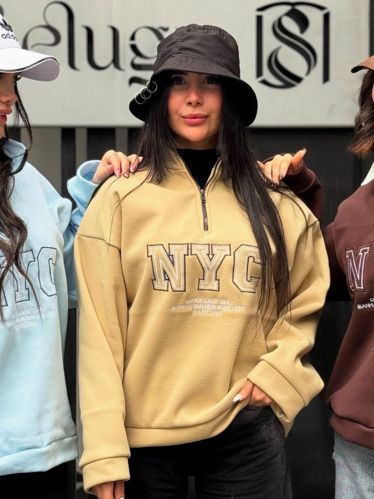 هودی نیم زیپ چاپ NYC کد 137605 - خرید کاپشن و هودی زنانه عمده