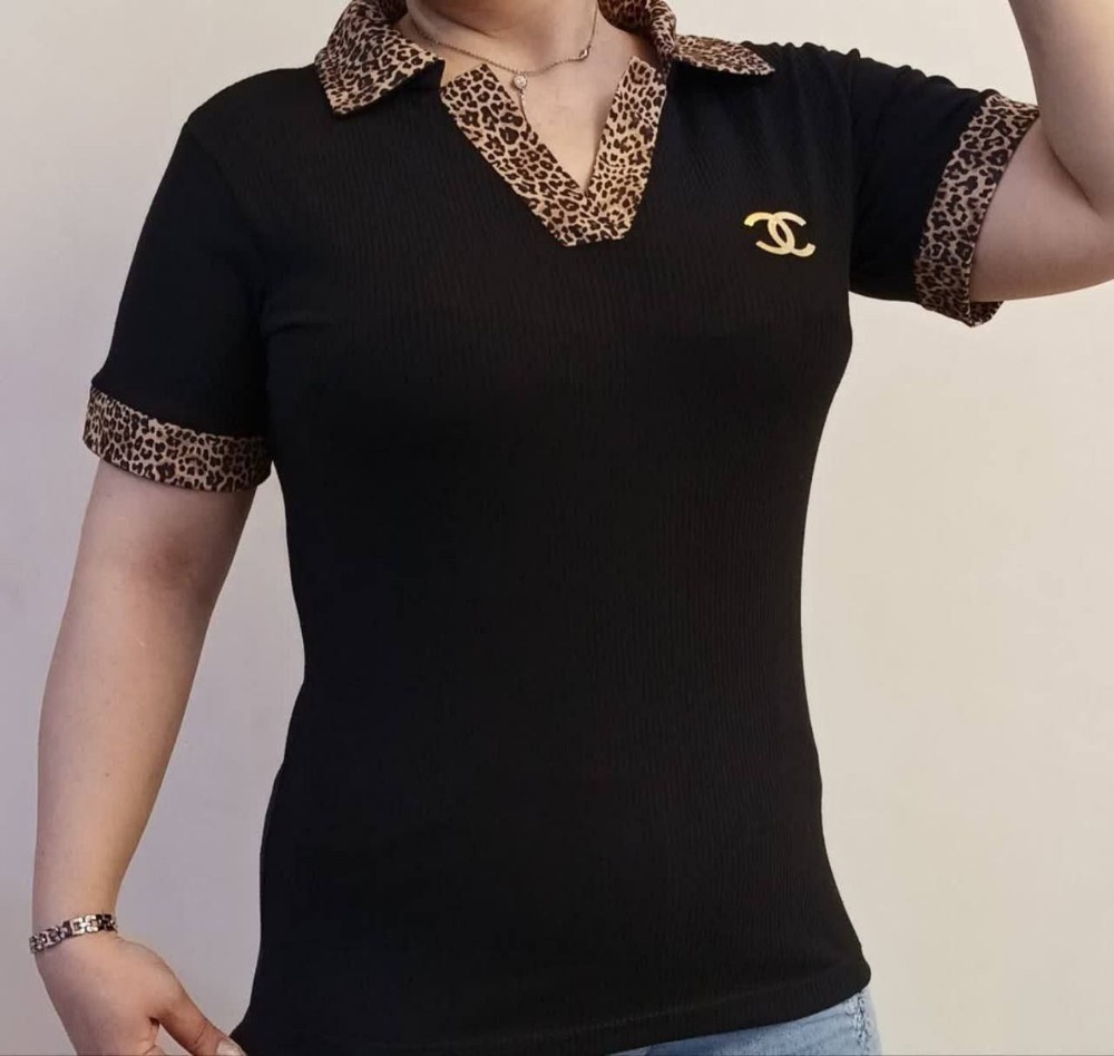 تیشرت یقه پلنگی کد 137833 - خرید تاپ و تیشرت زنانه عمده