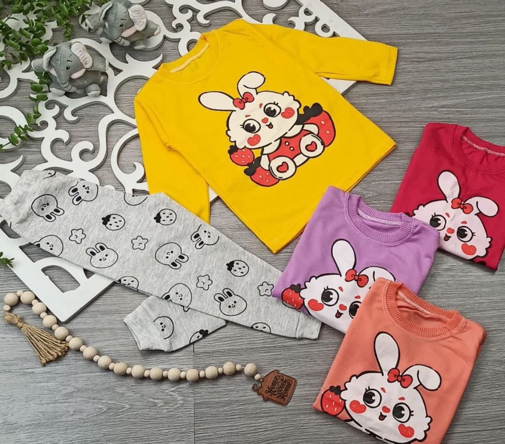 بلوز شلوار دخترانه خرگوش توت فرنگی کد 138864 - خرید ست بلوز شلوار دخترانه عمده