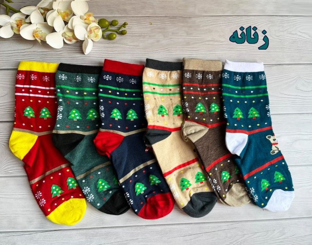 جوراب ساقدار ریزبافت طرح کریسمس زنانه محدود کد 137580 - خرید جوراب زنانه عمده