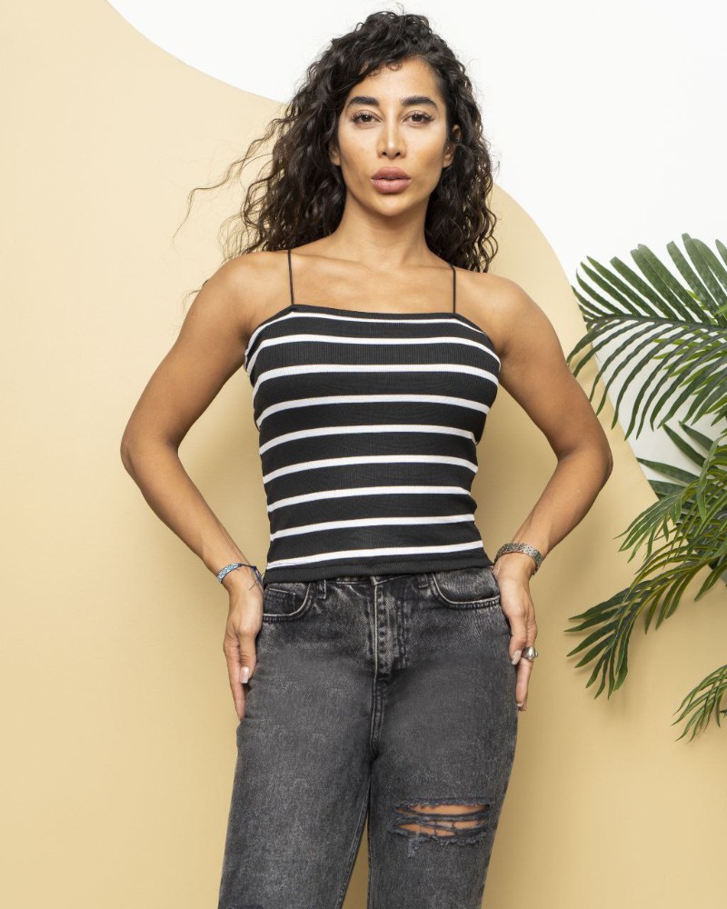 کراپ بند ماکارون راه راه کد 136772 - خرید تاپ و تیشرت زنانه عمده