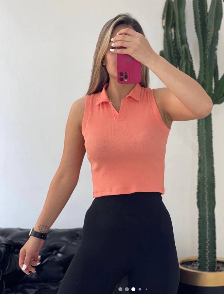 کراپ یقه مردونه کد 136484 - خرید تاپ و تیشرت زنانه عمده