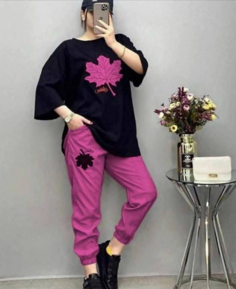 ست تیشرت شلوار برگ کد 136707 - خرید ست تیشرت شلوار زنانه عمده