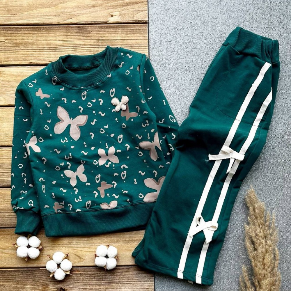 ست بلوز شلوار دخترانه تمام چاپ پروانه کد 136821 - خرید ست بلوز شلوار دخترانه عمده