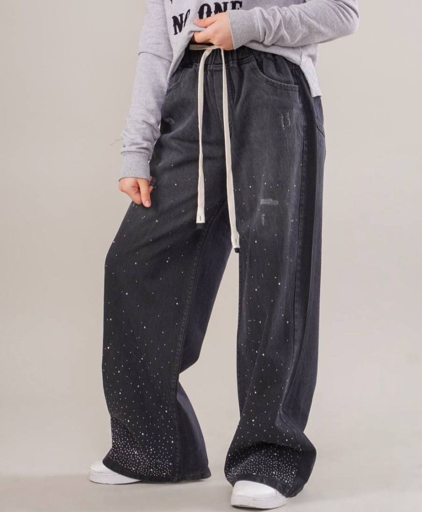 شلوار فول بگ دخترانه نگینی کد 137145 - خرید شلوار دخترانه عمده