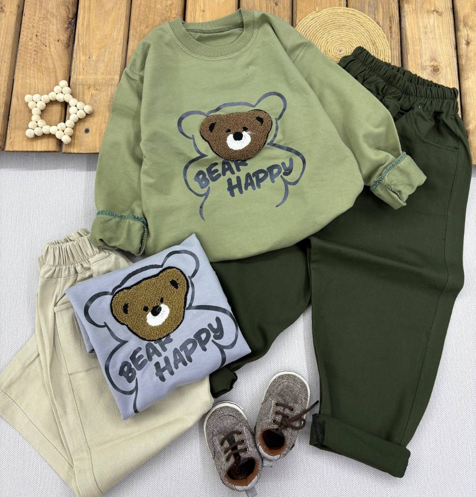 ست بلوز شلوار کتان دخترانه پسرانه تدی کد 138274 - خرید ست بلوز شلوار پسرانه عمده