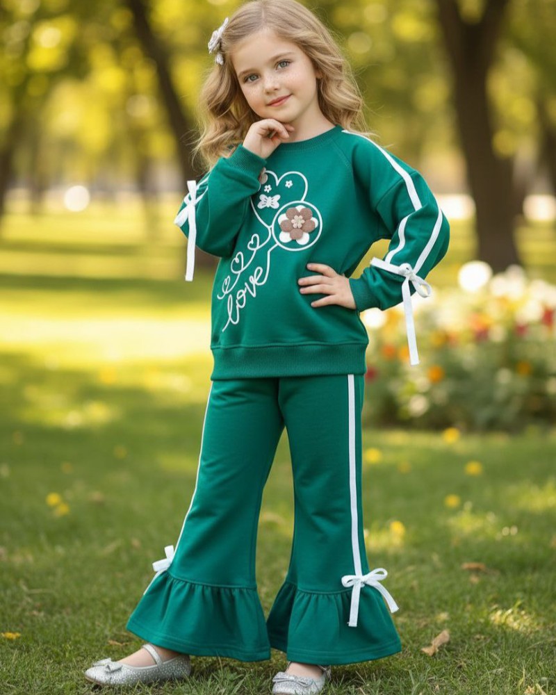 ست بلوز شلوار دخترانه چین دار نوار دوزی کد 138891 - خرید ست بلوز شلوار دخترانه عمده