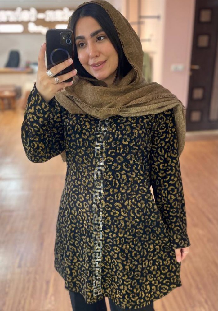 تونیک زنانه نگین دار طرح پلنگی کد 138436 - خرید تونیک زنانه عمده