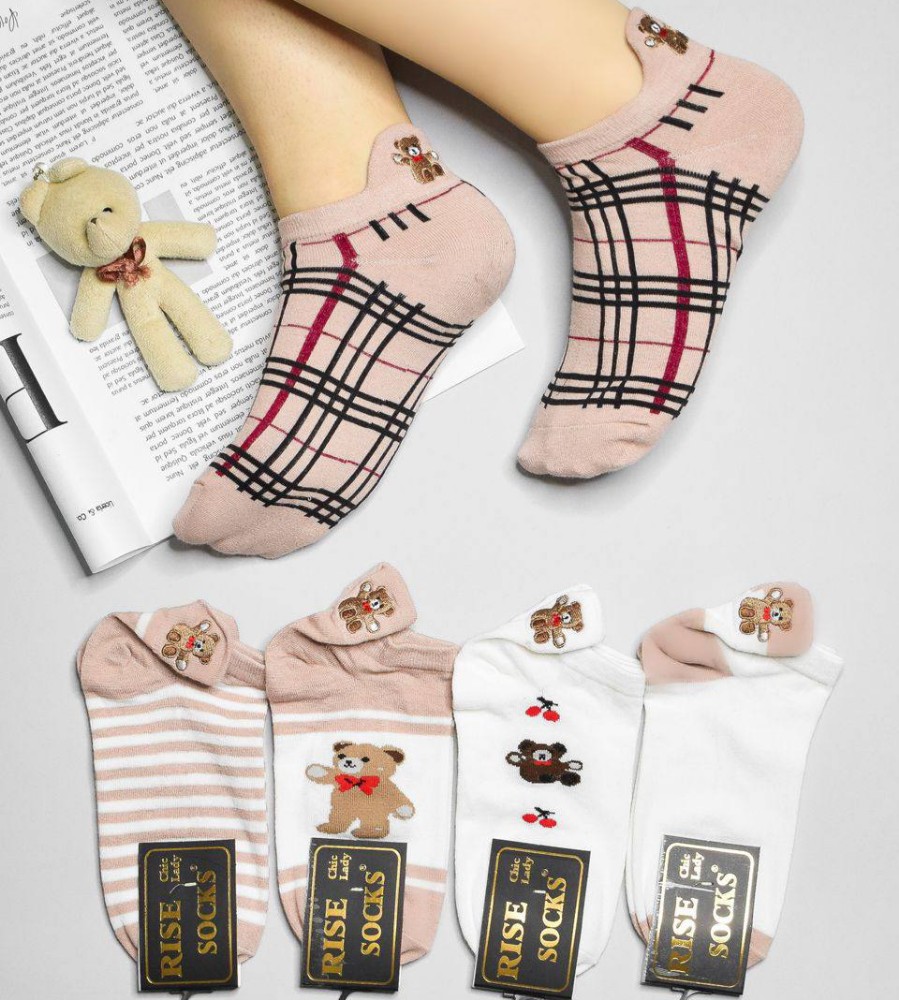 جوراب زنانه سه پاشنه گلدوزی خارجی کد 137360 - خرید جوراب زنانه عمده