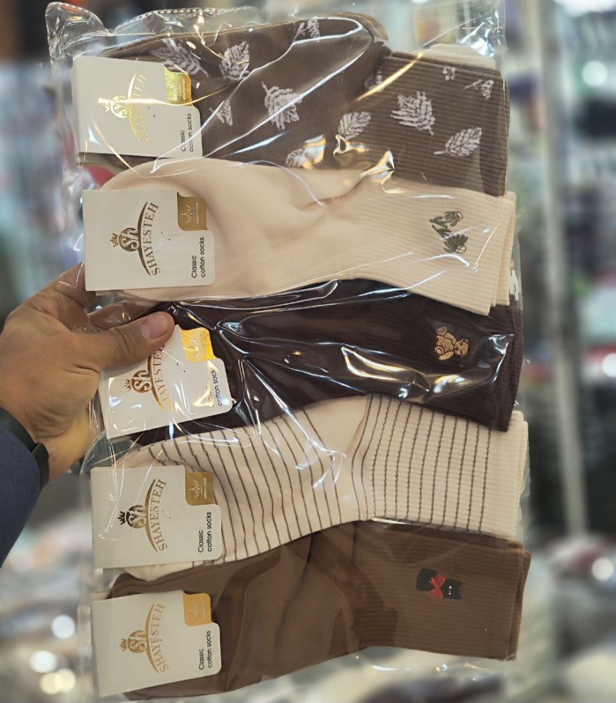 جوراب زنانه ساقدار ترکیبی گلدوزی خارجی کد 137414 - خرید جوراب زنانه عمده