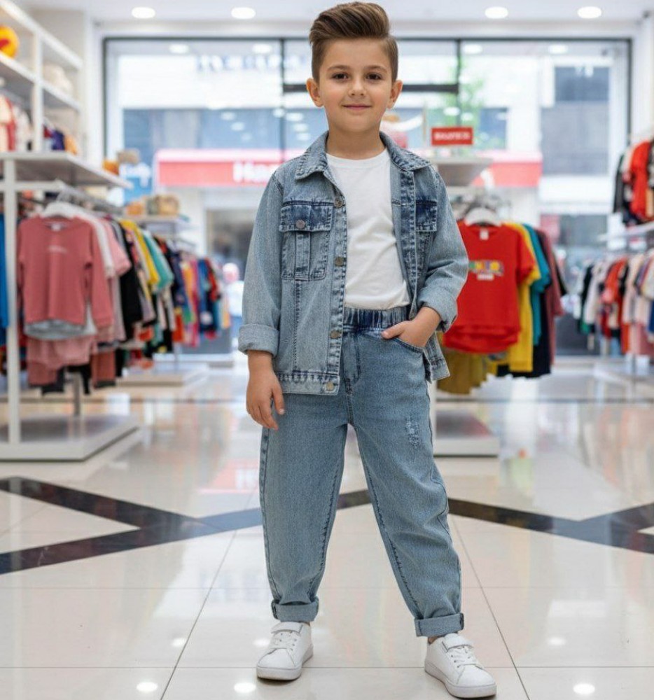 ست کت شلوار لی دخترانه پسرانه کد 137148 - خرید ست کت شلوار پسرانه عمده