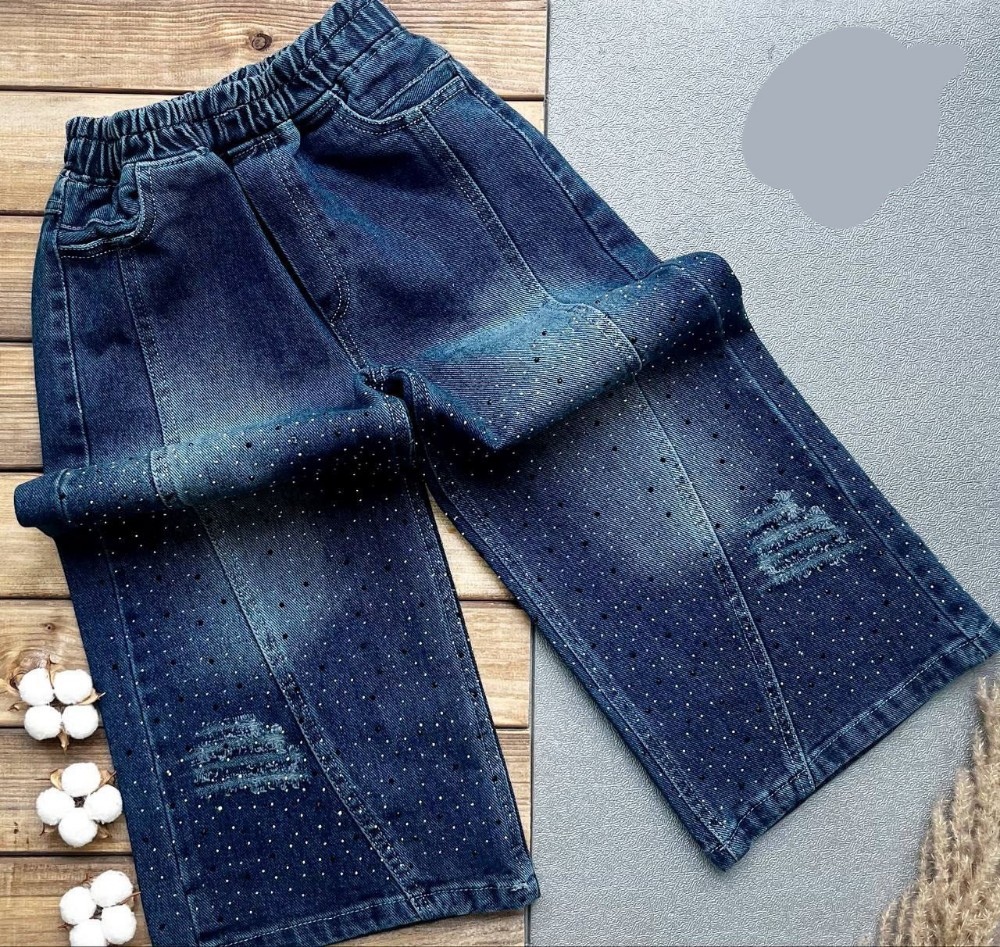 شلوار لی بگ دخترانه نگینی کد 137149 - خرید شلوار دخترانه عمده