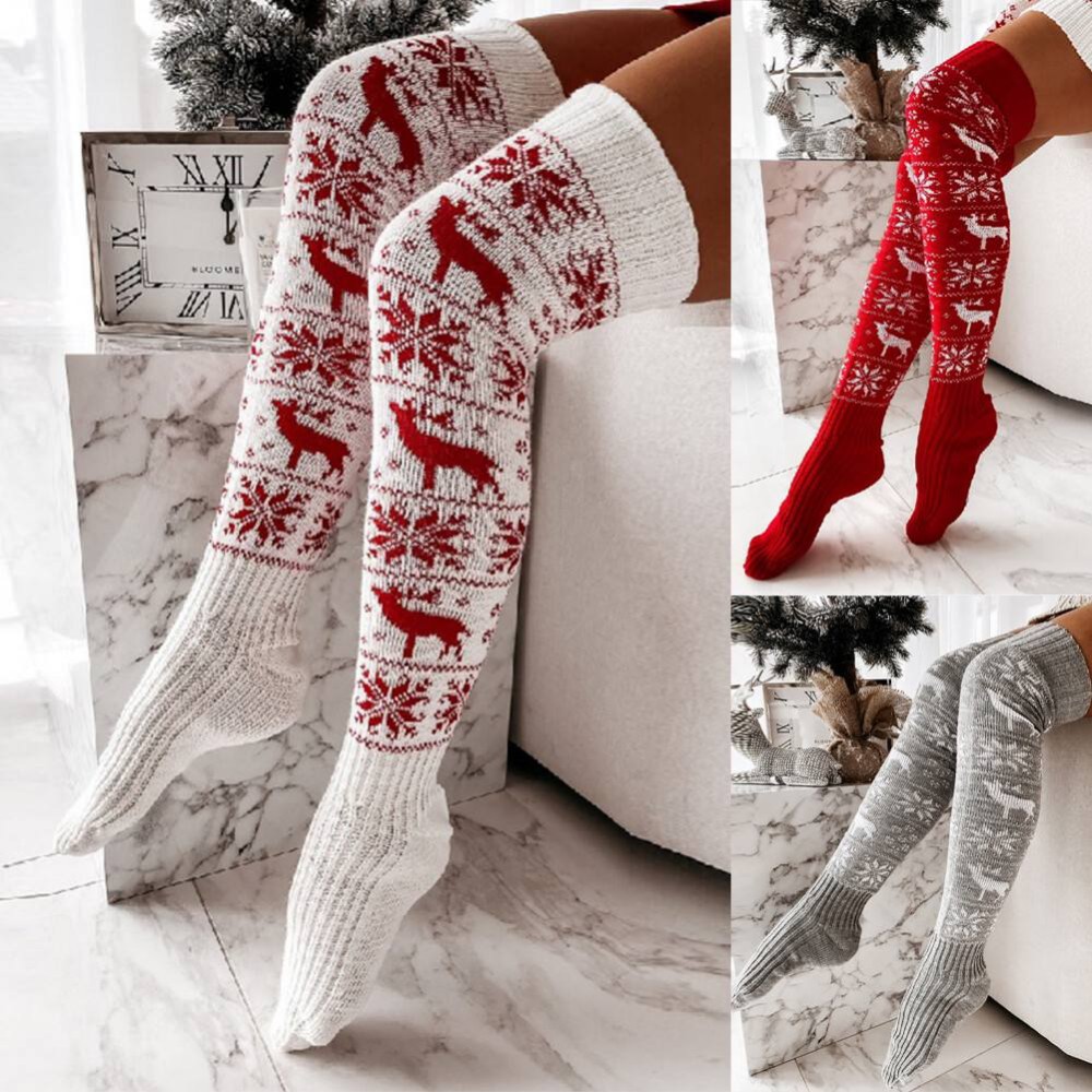جوراب زنانه بالا زانو کریسمسی خارجی کد 138799 - خرید جوراب زنانه عمده
