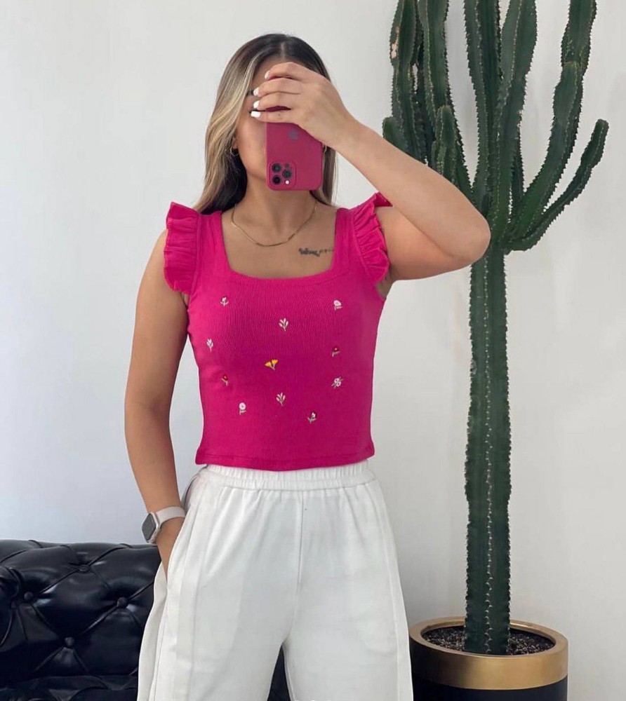 تاپ عروسکی گلدوزی کد 136334 - خرید تاپ و تیشرت زنانه عمده