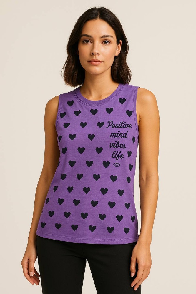 تاپ کتی چاپ قلب کد 137003 - خرید تاپ و تیشرت زنانه عمده