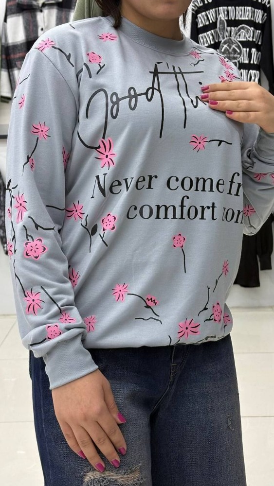 بلوز آستین دار چاپدار کد 137092 - خرید بلوز تک زنانه عمده