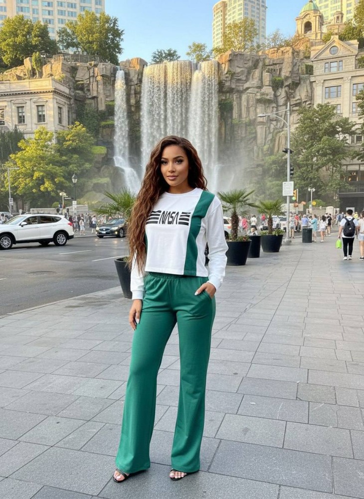 ست کراپ شلوار آستین دار nasa کد 137457 - خرید ست بلوز شلوار زنانه عمده