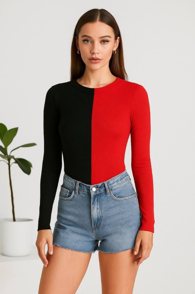 بادی دورنگ فینگر دار اشکی کد 138063 - خرید بلوز تک زنانه عمده