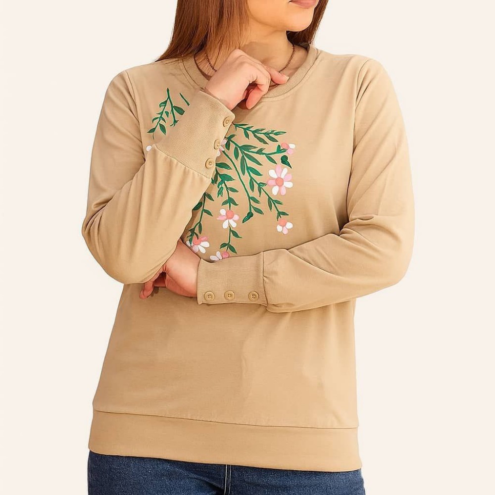 بلوز آستین دار چاپ گل کد 138963 - خرید بلوز تک زنانه عمده