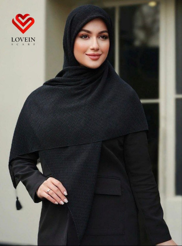 روسری پلیسه نگار مشکی کد 139163 - خرید شال و روسری زنانه عمده