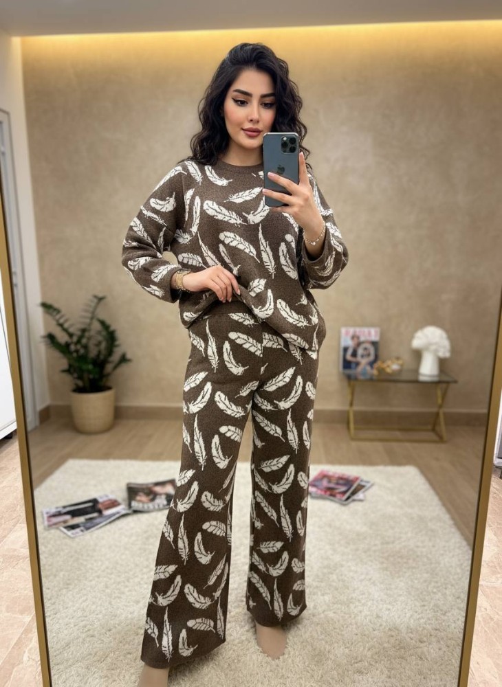 ست بافت شلوار بگ پر کد 139843 - خرید ست بلوز شلوار زنانه عمده